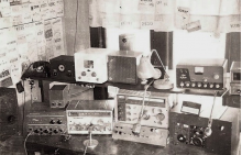Second Station-1958.  One of first ten VHF SSB stations.  QSL cards pinned to the curtain!